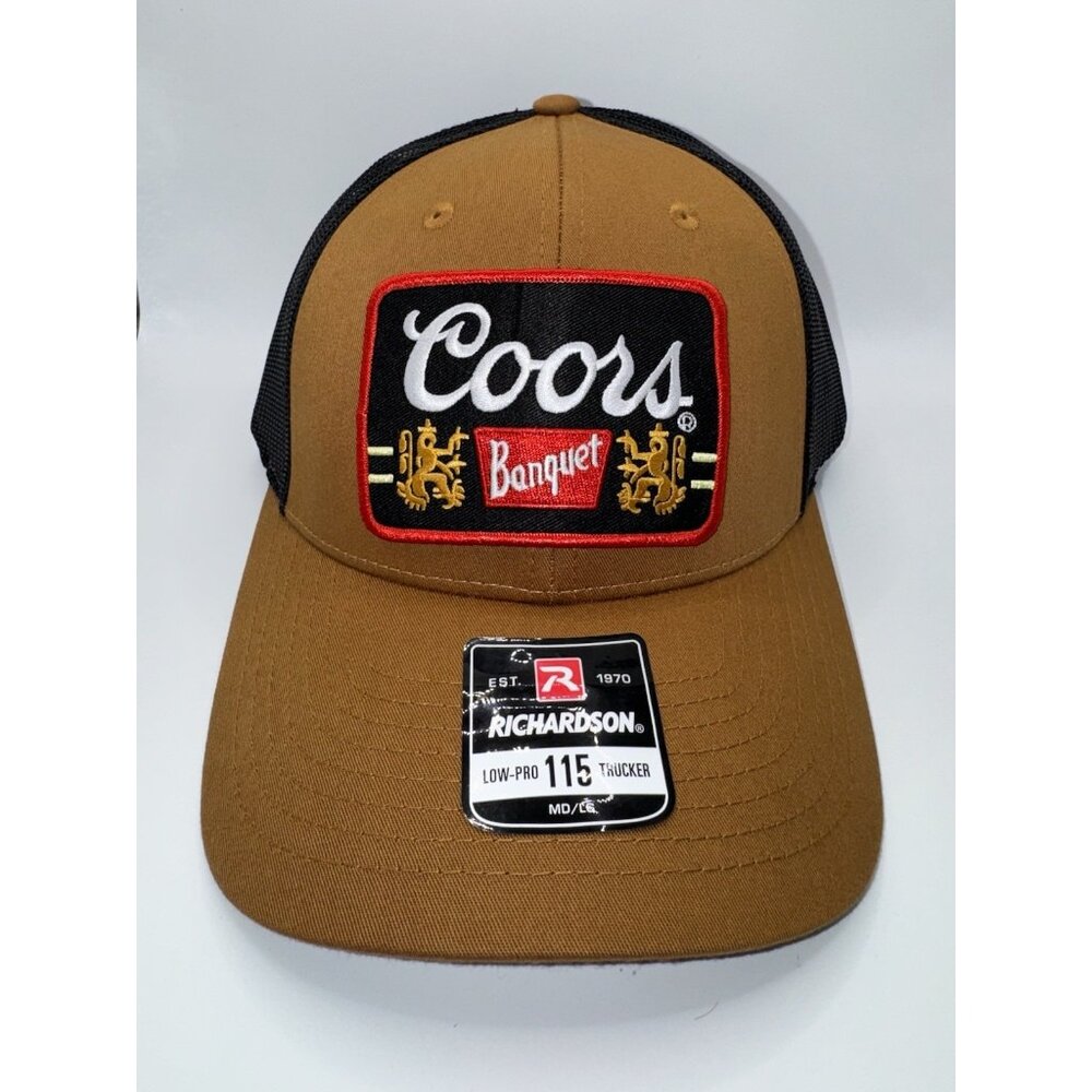 Coors Banquet Patch on Richardson 115 Trucker Hat Snapback Brown/Black